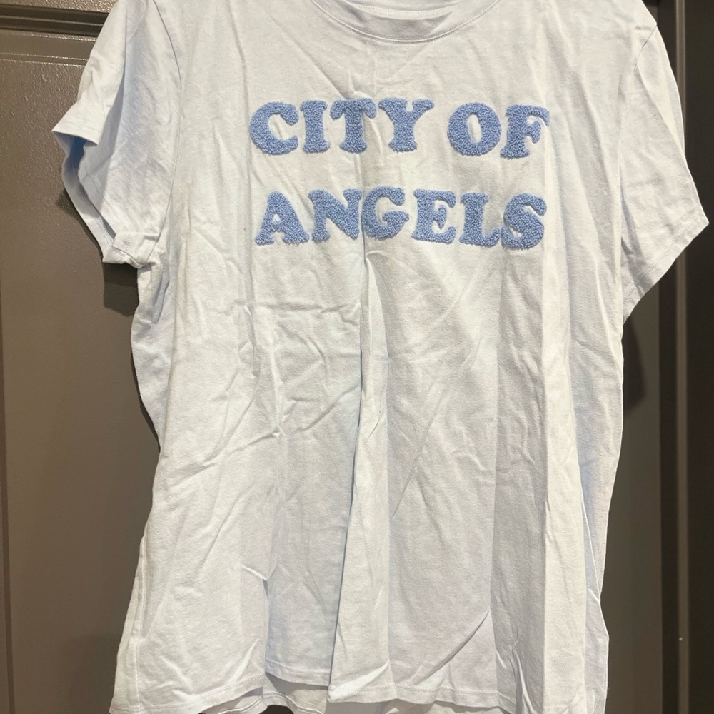 White T-Shirt with Blue 'City of Angels' Text